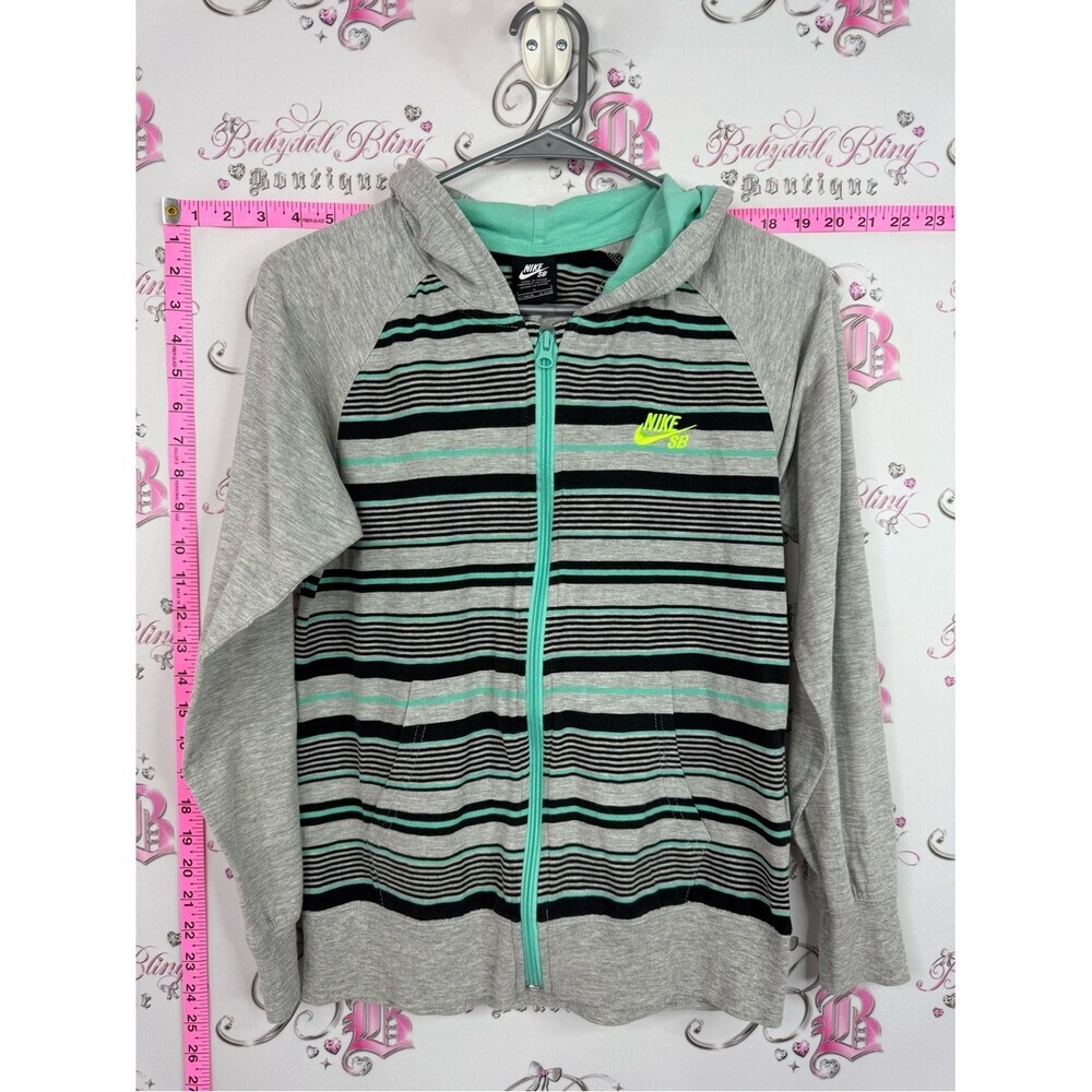 Nike sweater hoodie Grey, Black & Teal Striped Zip Hoodie with Neon Yellow Logo